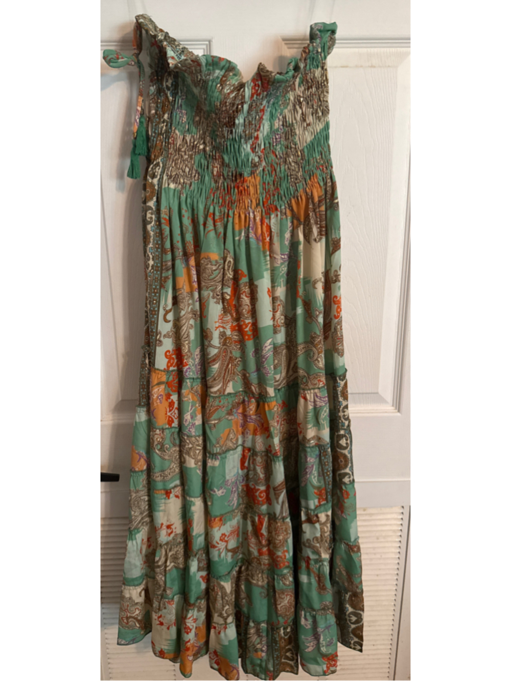 Karma Highway Maxi Dress Size OS Green Orange Paisley Print - Picture 3 of 6